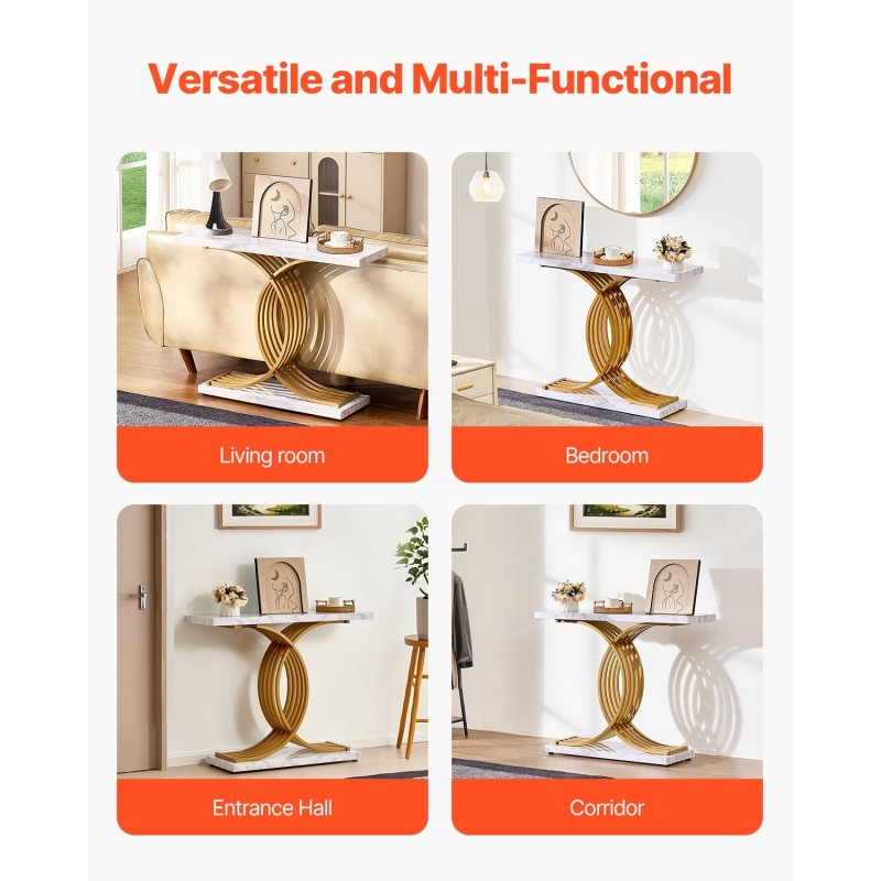 Kapea konsolipöytä yksitasoinen MDF-levy hiilikenteräksinen runko valkoinen marmorijäljitelmä