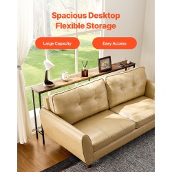 Kapea konsolipöytä sohvan taakse hiiliteräsrunko MDF-taso 2 pistorasiaa 2 USB-liitäntää