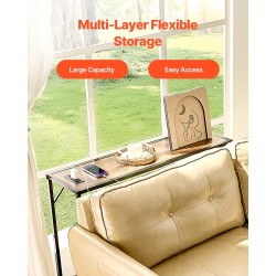 Kapea konsolipöytä hiiliteräsrunko melamiinipinnoitetut hyllyt 106 cm integroitu latausasema sohvan taakse