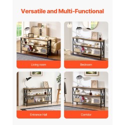 Kapea konsolipöytä 3-tasoinen hiiliteräsrunko melamiinipinnoitetut MDF-hyllyt ruskea ja musta 140×34×76 cm