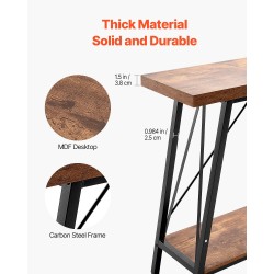 Kapea konsolipöytä 2 tasoa teräsrunko melamiinipinta 180 x 30 x 80 cm
