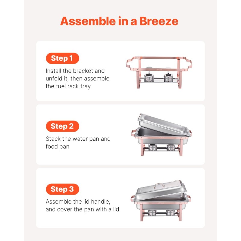 Buffet-lämpöhaude kaksiosainen ruostumaton teräs suorakulmainen ruusukulta