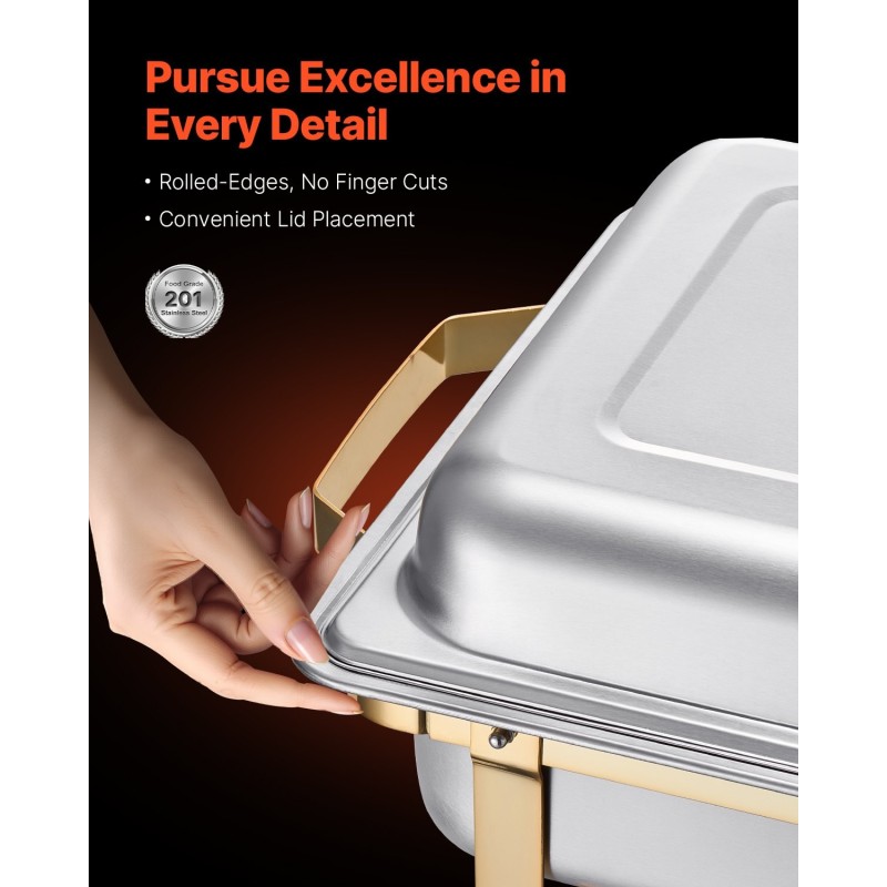 Buffet-chafing-setti 4 kappaletta ruostumatonta terästä 7,5 litraa kulta pitopalveluun