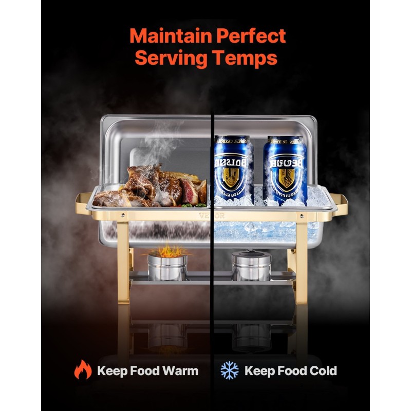 Buffet-chafing-setti 4 kappaletta ruostumatonta terästä 7,5 litraa kulta pitopalveluun