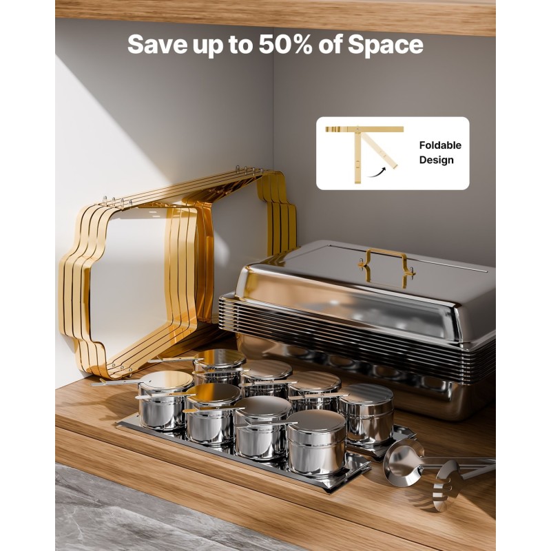 Buffet-chafing-setti 4 kappaletta ruostumatonta terästä 7,5 litraa kulta pitopalveluun