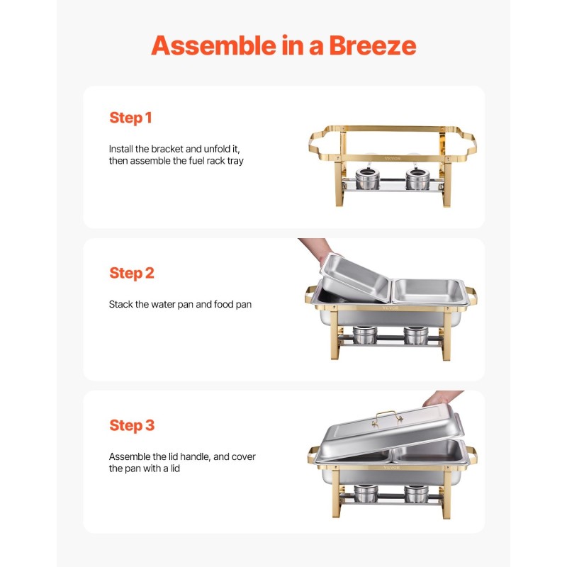 Buffet-chafing-setti 4 kappaletta ruostumatonta terästä 7,5 litraa kulta pitopalveluun