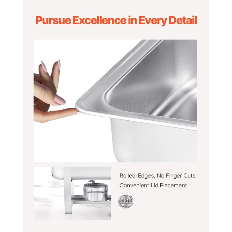 Buffet-lämmitinsetti ruostumaton teräs kaksi seitsemän ja puolen litran ruokapataa polttoainelämmitys