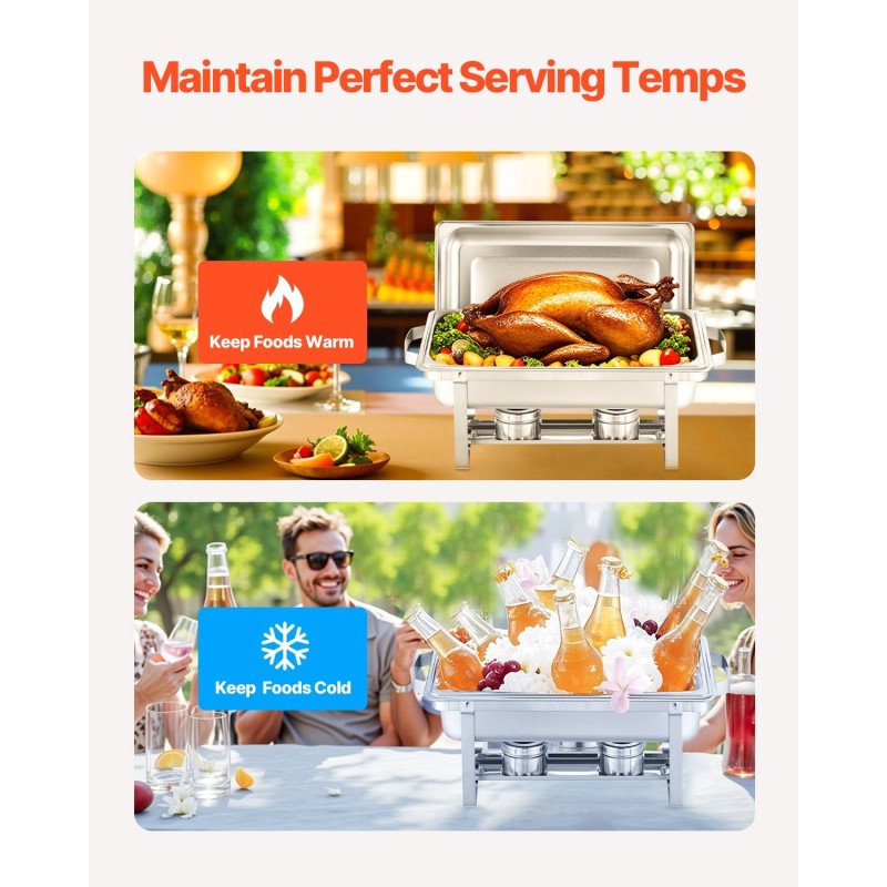 Buffet-lämmitysastiasetti 6-osainen ruostumattomasta teräksestä 7,5 litran tarjottimilla polttoaineella