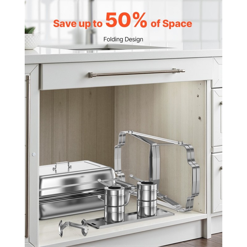 Buffet-lämmitysastiasetti 6-osainen ruostumattomasta teräksestä 7,5 litran tarjottimilla polttoaineella