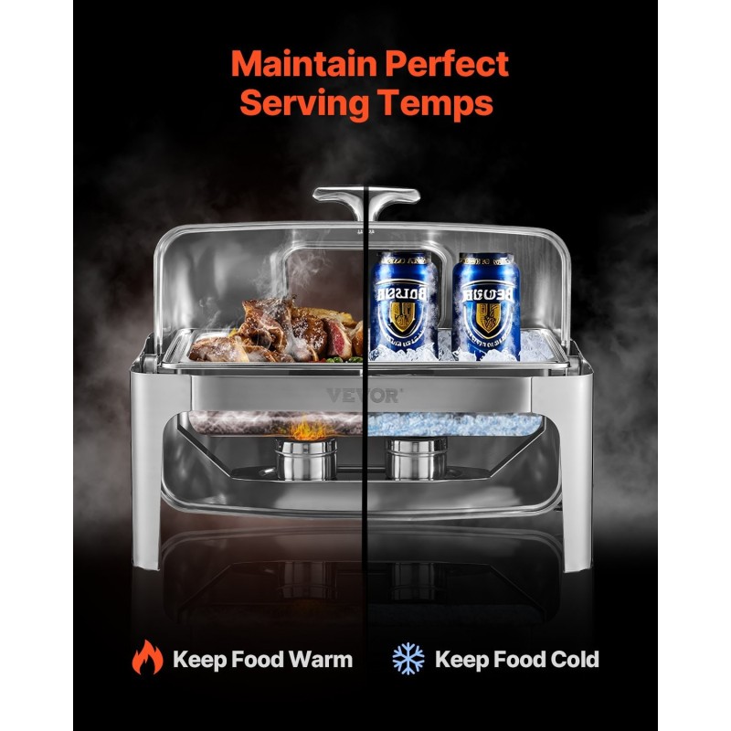 Suorakulmainen lämpöhaude ruostumatonta terästä kaksi puolivuokaa neljäntoista litran vesialtaalla kääntyvällä lasikannella