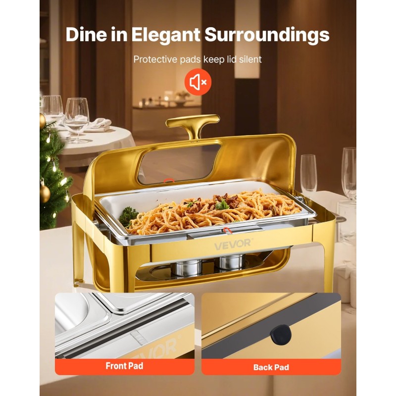 Tarjoiluastia ruostumattomasta teräksestä tehty täyskokoisella 8,5 l padilla rullakannella vesihauteella