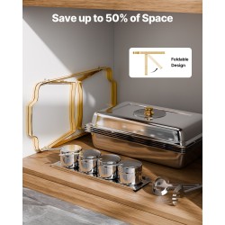 Buffet-vuokasarja ruostumattomasta teräksestä kullanväriset puolikokoiset neljän litran ruokavuoat neljä kappaletta lasikansilla