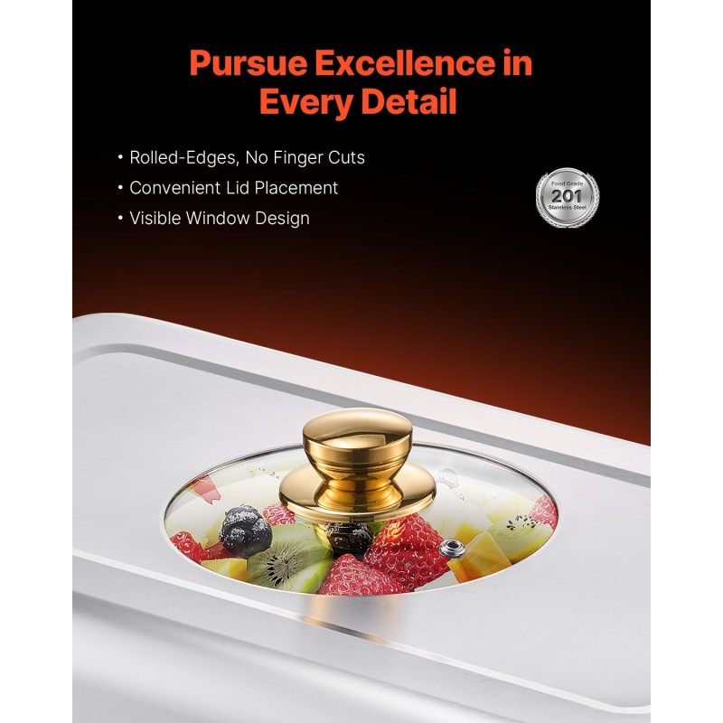 Tarjoiluastia ruostumatonta terästä 4-osainen tilaisuuksiin vesipannu 11,5 litraa ruokapannu 7,5 litraa