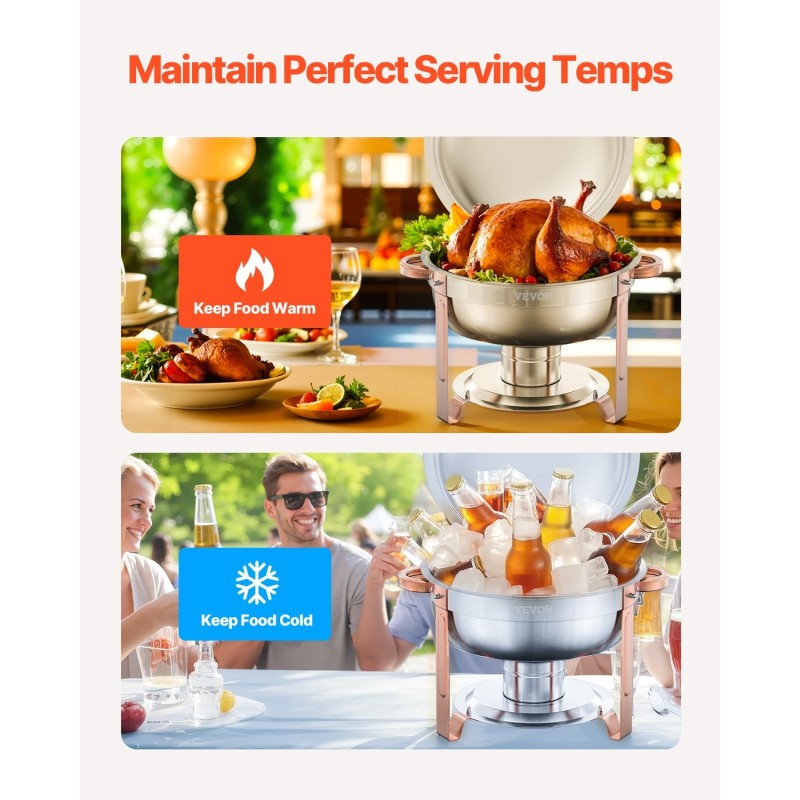 Pyöreä ruostumaton teräs buffet lämpöastia neliosainen ruusukulta polttoainelämmitteinen