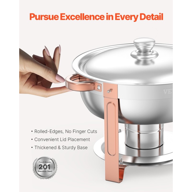 Pyöreä ruostumaton teräs buffet lämpöastia neliosainen ruusukulta polttoainelämmitteinen