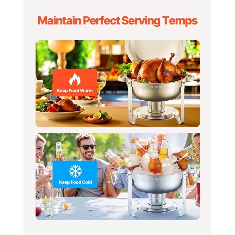 Pyöreä buffetlämpöastia ruostumattomasta teräksestä 2 kpl 4,7 l polttoaineella juhliin