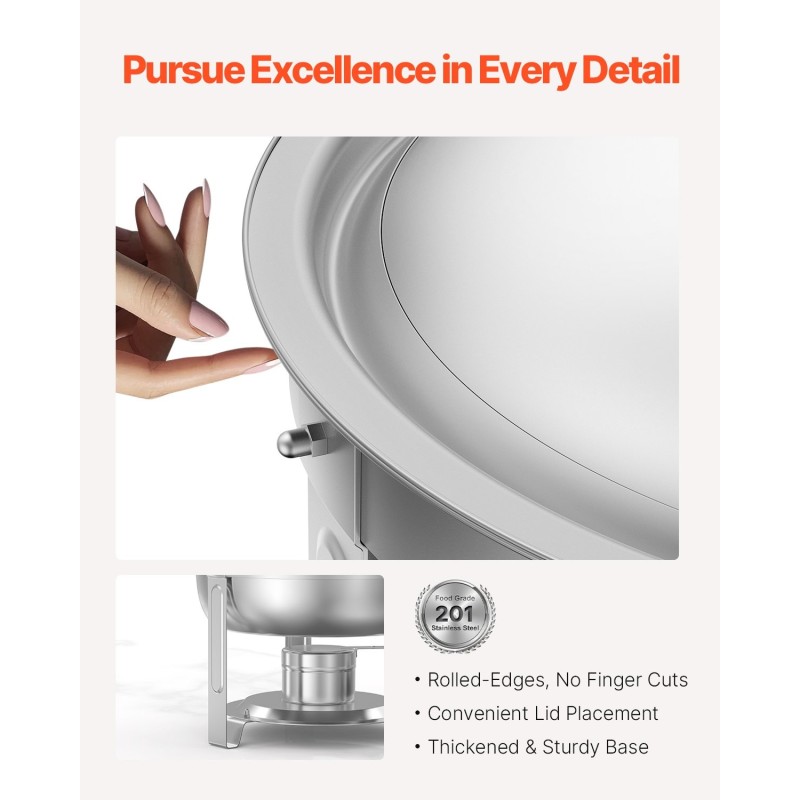 Pyöreä buffetlämpöastia ruostumattomasta teräksestä 2 kpl 4,7 l polttoaineella juhliin