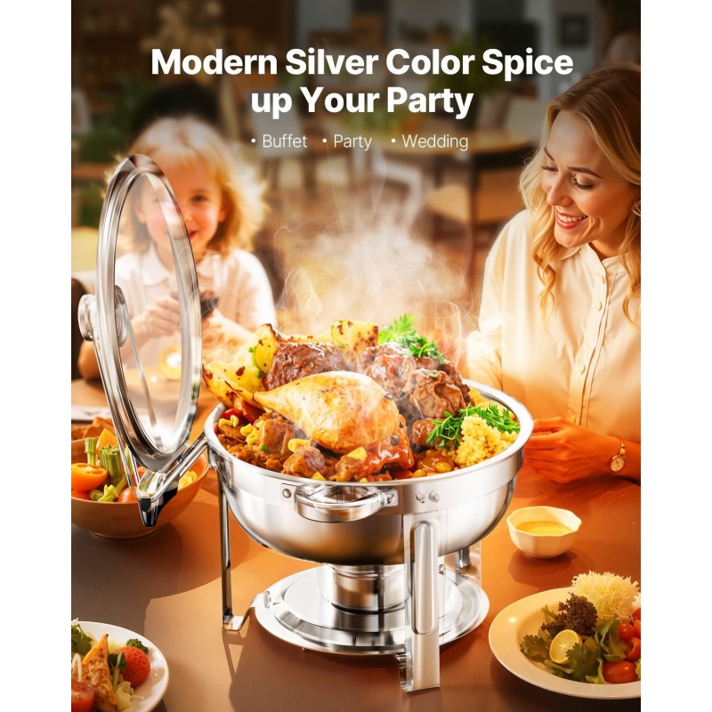 Pyöreä buffet-lämmitin 4 kpl ruostumaton teräs 4,7 l ammattitarjoiluun