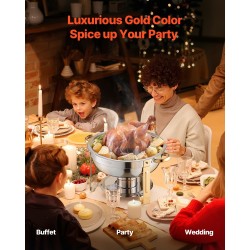 Pyöreä buffet-lämpöastiasetti ruostumatonta terästä 4 kpl kulta lasikansi 4,7 l polttoaineella