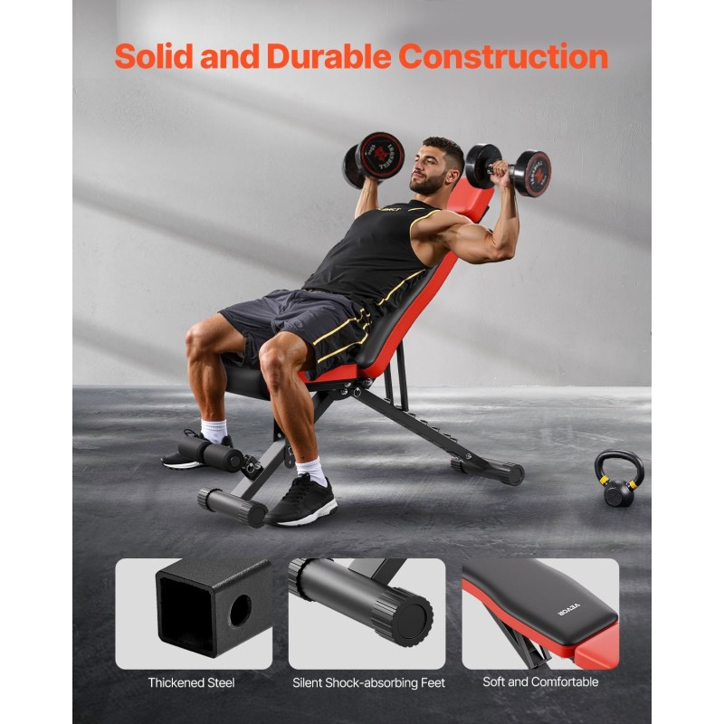 Taittuva säädettävä painopenkki teräsrunko pidennetty niskatuki 300 kg kotikuntosali