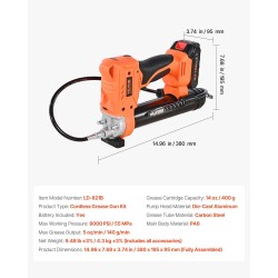 Akkukäyttöinen rasvaprässisetti painevalettu alumiinipumppu 55 MPa 400 g