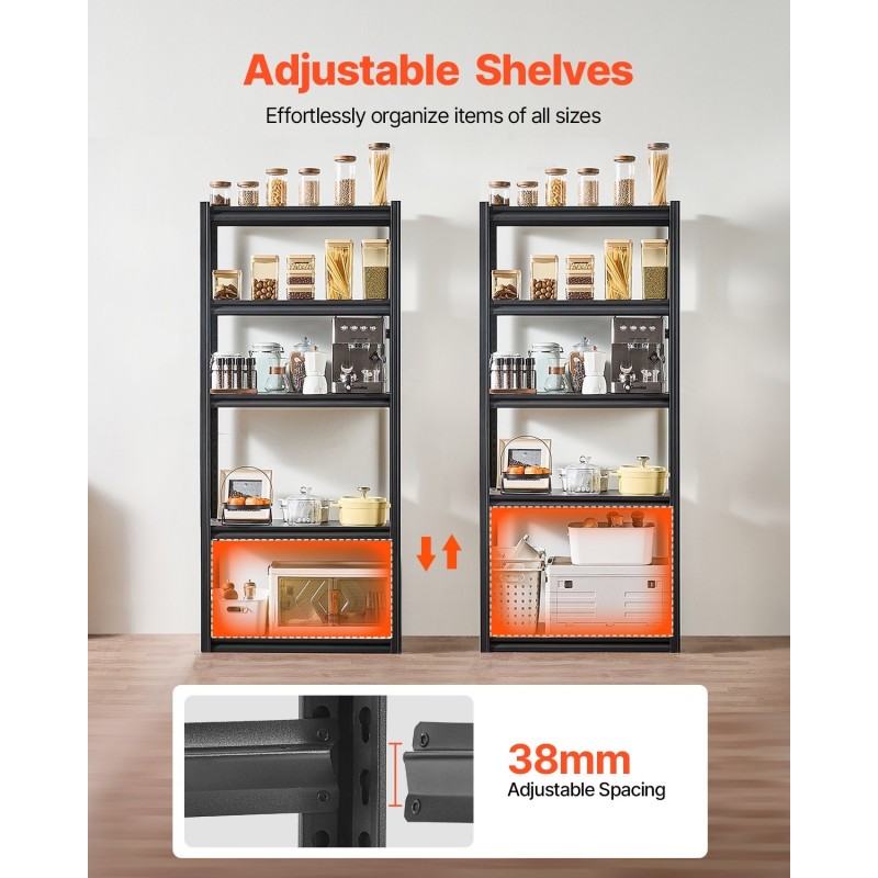 Metallihylly 5 tasoa jauhemaalattu SPCC-teräs musta kantavuus 907 kg