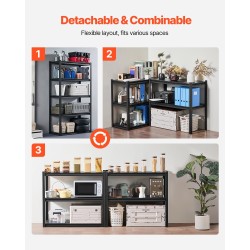 Teräksinen hyllyjärjestelmä 5 tasoa musta jauhemaalaus kokonaiskantavuus 907 kg