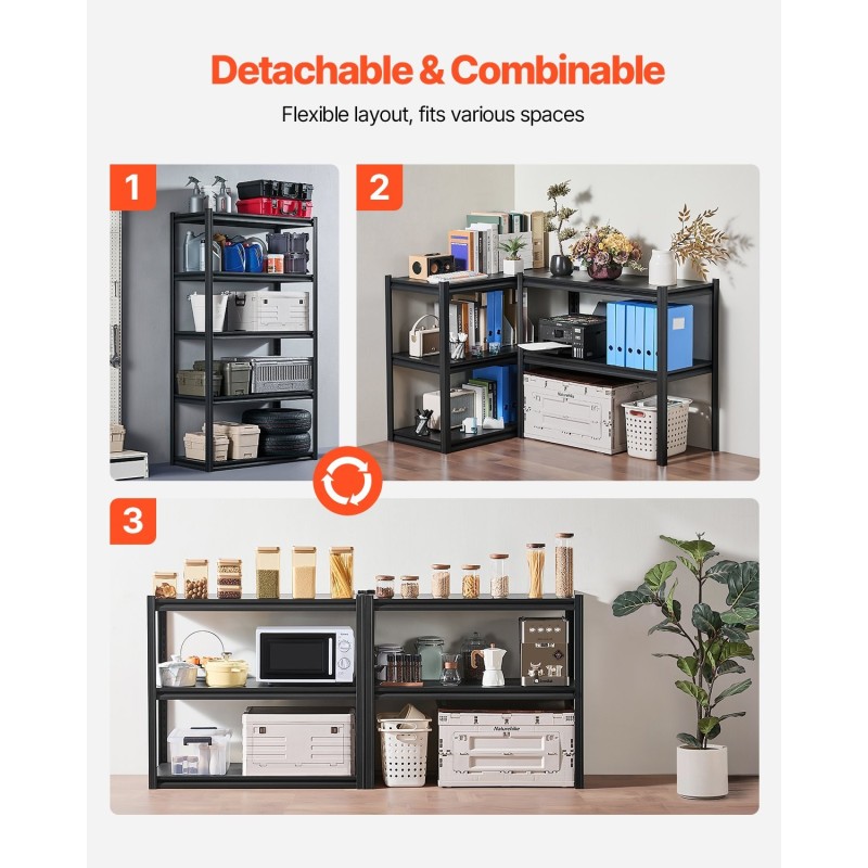 Teräksinen hyllyjärjestelmä 5 tasoa musta jauhemaalaus kokonaiskantavuus 907 kg