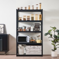 Teräksinen hyllyjärjestelmä 5 tasoa musta jauhemaalaus kokonaiskantavuus 907 kg