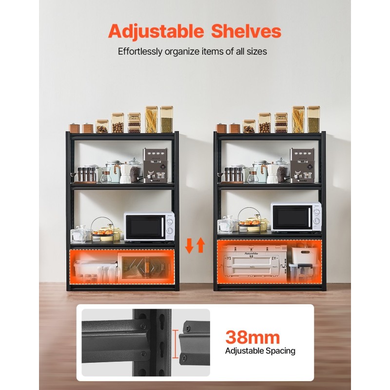 Metallinen 4-tasoinen varastohylly teräs jauhemaalattu säädettävillä hyllyillä musta 508×1016×1448 mm