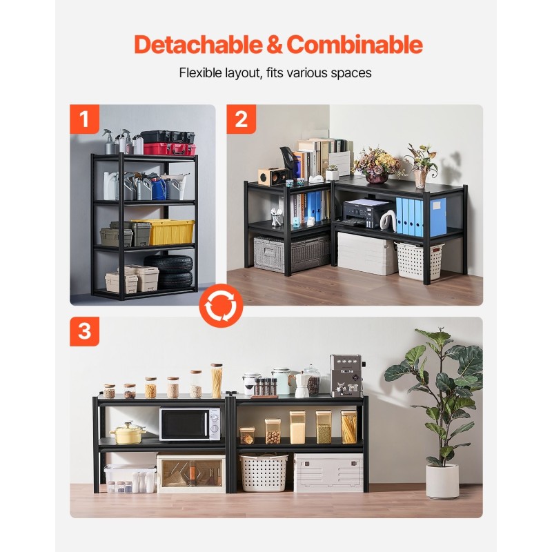 Metallinen 4-tasoinen varastohylly teräs jauhemaalattu säädettävillä hyllyillä musta 508×1016×1448 mm