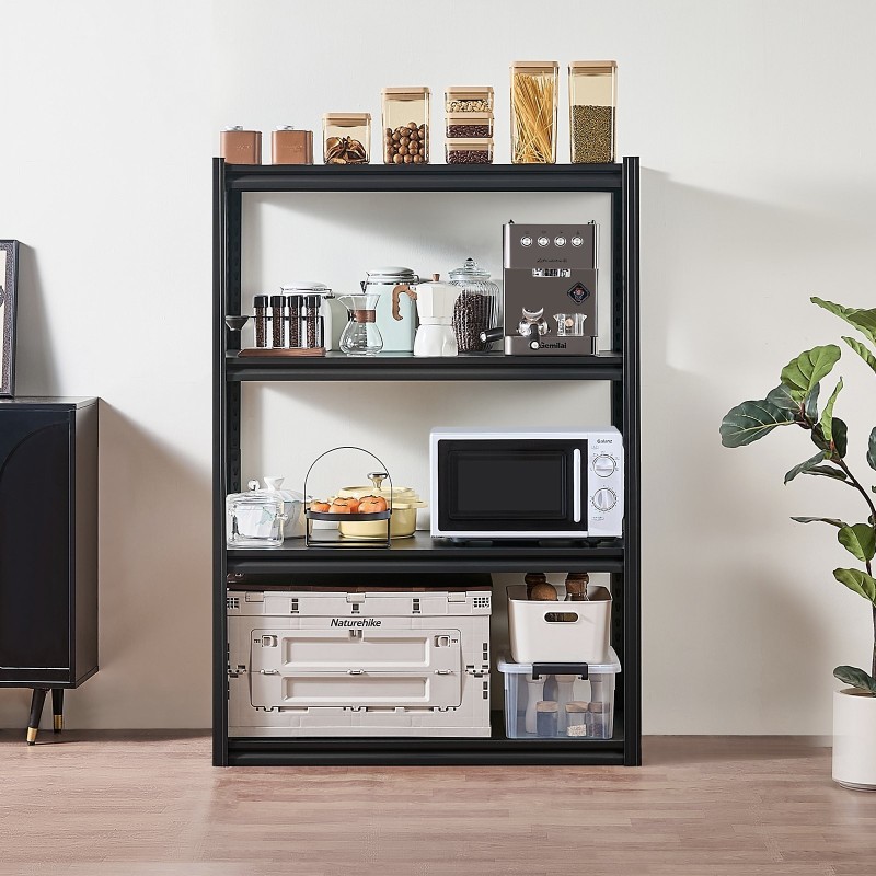 Metallinen 4-tasoinen varastohylly teräs jauhemaalattu säädettävillä hyllyillä musta 508×1016×1448 mm