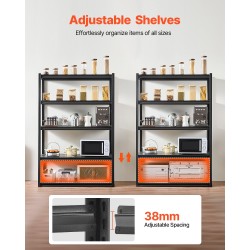 Teräshylly 5-tasoinen musta säädettävät tasot kokonaiskantavuus 1361 kg