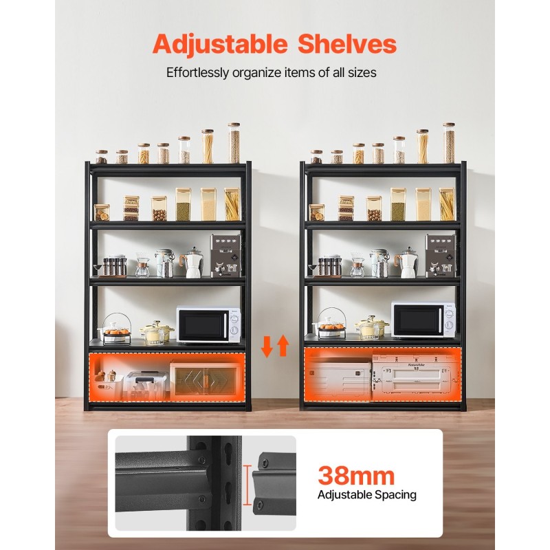 Teräshylly 5-tasoinen musta säädettävät tasot kokonaiskantavuus 1361 kg