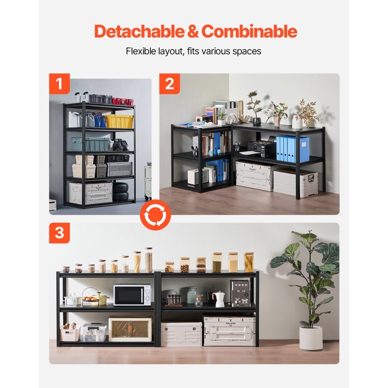 Teräshylly 5-tasoinen musta säädettävät tasot kokonaiskantavuus 1361 kg