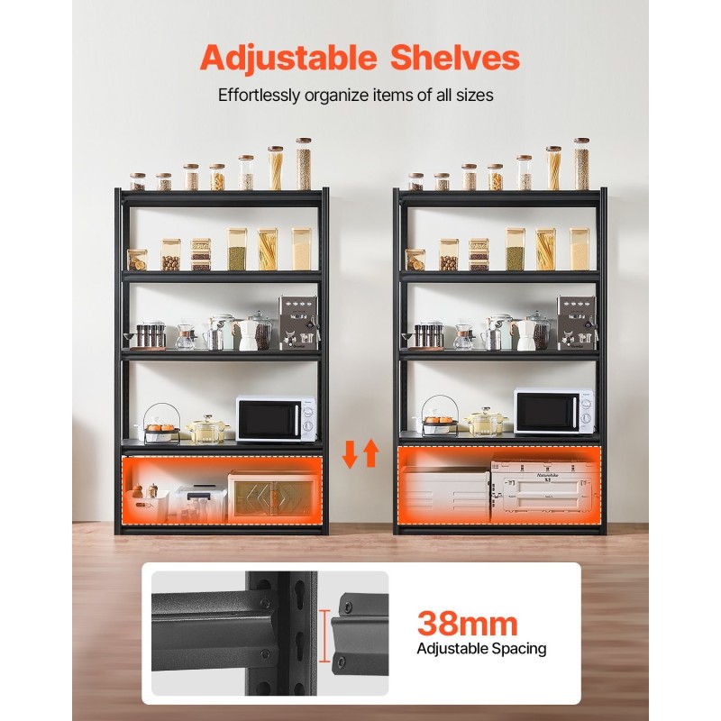 Metallihylly pulverimaalattu teräsrunko 5 säädettävää tasoa kokonaiskantavuus 1361 kg musta