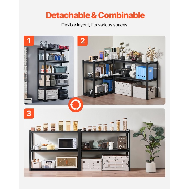 Metallihylly pulverimaalattu teräsrunko 5 säädettävää tasoa kokonaiskantavuus 1361 kg musta