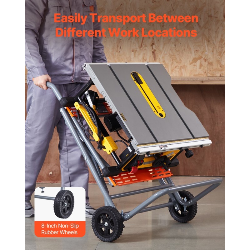 Pöytäsahan jalusta hiiliteräs 159 kg kantavuus taitettava 203 mm kumipyörillä