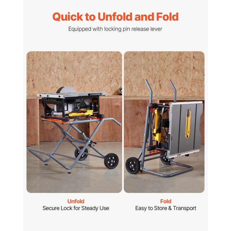 Pöytäsahan jalusta hiiliteräs 159 kg kantavuus taitettava 203 mm kumipyörillä