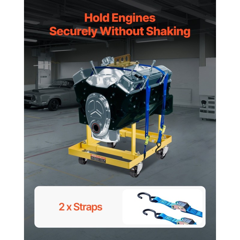 Moottoriteline teräs säädettävä 340 kg kantavuus pyörillä 2 räikkäkiristysliinaa huoltoon