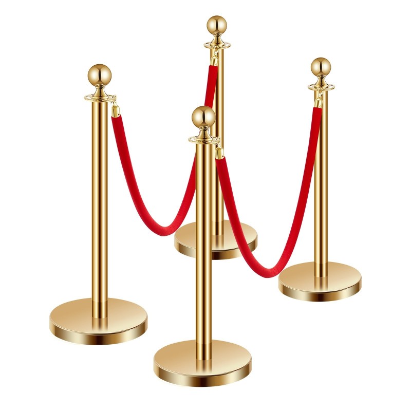 Aitaustolppasarja 4 tolppaa täytettävä jalusta kultainen 201-ruostumaton teräs 2 samettiköyttä 1,5 m