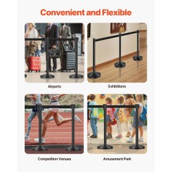 Jononohjaustolpat 6 tolppaa ja 6 hihnaa hiiliteräsrunko musta täytettävä jalusta 2000 mm