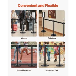 Kulunohjaussetti hiiliteräspylväillä 8 pylvästä täytettävillä jaloilla 2 metrin nauhoilla 2 kylttitelinettä