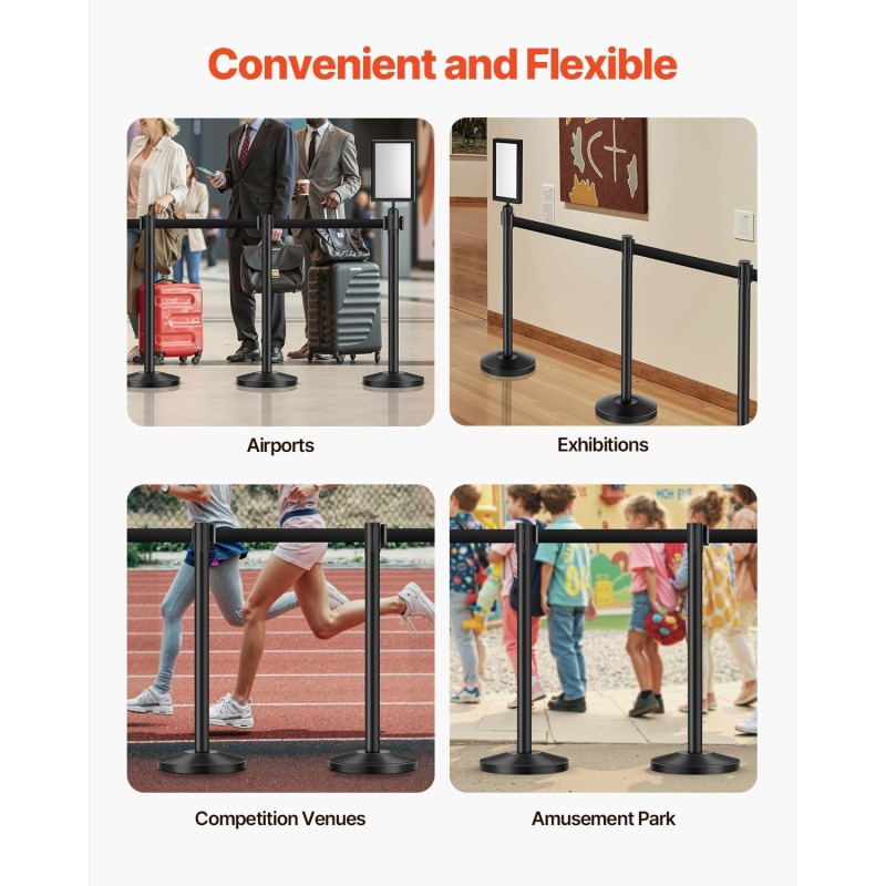 Kulunohjaussetti hiiliteräspylväillä 8 pylvästä täytettävillä jaloilla 2 metrin nauhoilla 2 kylttitelinettä