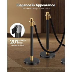 Jonotuspylväät 6 kpl 201-ruostumatonta terästä täytettävä jalusta mustat samettiköydet 1,5 m