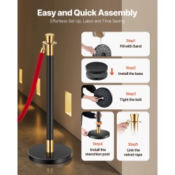 Jonotolpasetti 6 kpl musta 201-ruostumatonta terästä 4 punaista 1,5m samettiköyttä