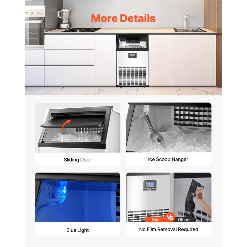 Jääpalakone ruostumaton teräs 45 jääpalaa noin 15 minuutissa 15 kilon säiliö