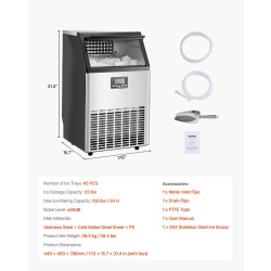 Jääpalakone ruostumaton teräs 45 jääpalaa noin 15 minuutissa 15 kilon säiliö