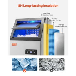 Kaupallinen jääpalakone ruostumaton teräs 120 paunaa 24 tunnissa itsepuhdistus