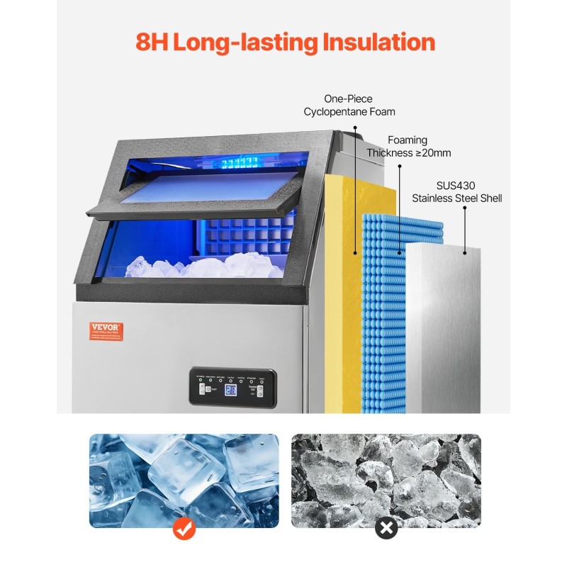 Kaupallinen jääpalakone ruostumaton teräs 120 paunaa 24 tunnissa itsepuhdistus